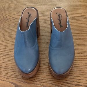 Free People Denim Blue Leather Mules